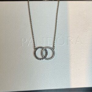 Pandora Silver Interlocking Circles Necklace with Clear Stones